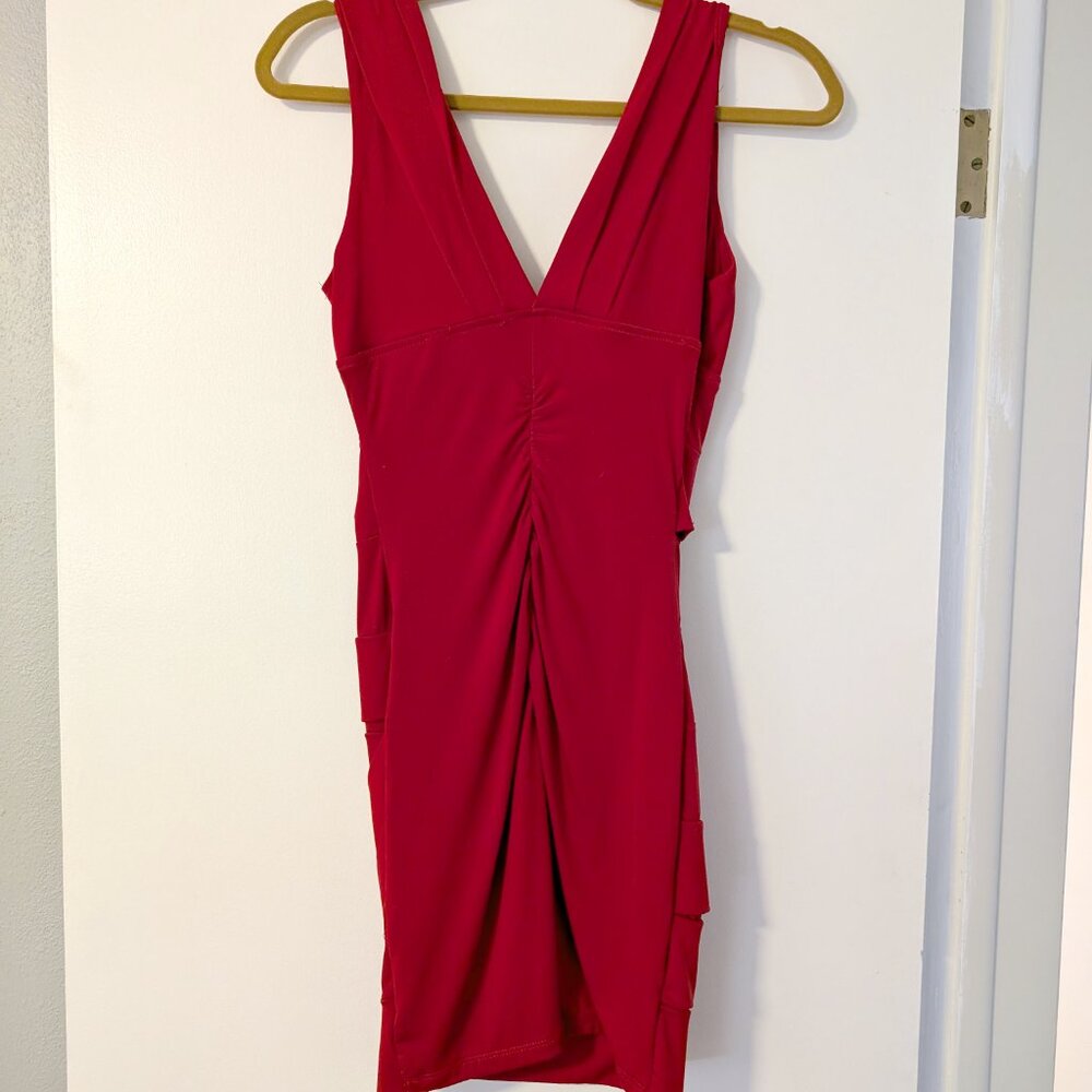 Deep V Red Mini Dress, Size M - Picture 3 of 6